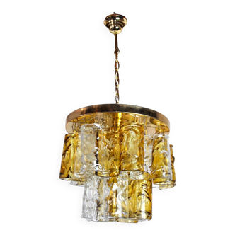 Two-tone chandelier by Zero Quattro, orange and transparent murano glass, Italy, 1970