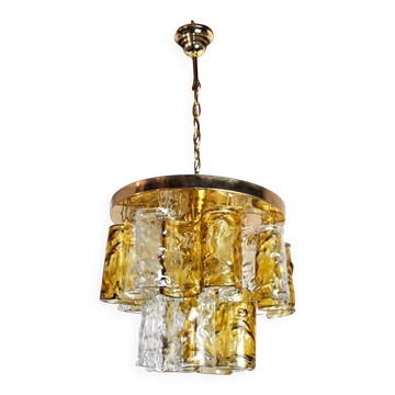 Two-tone chandelier by Zero Quattro, orange and transparent murano glass, Italy, 1970