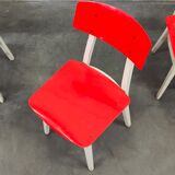 Set of 5 chairs TON Bystrice (Thonet) red and white 1960