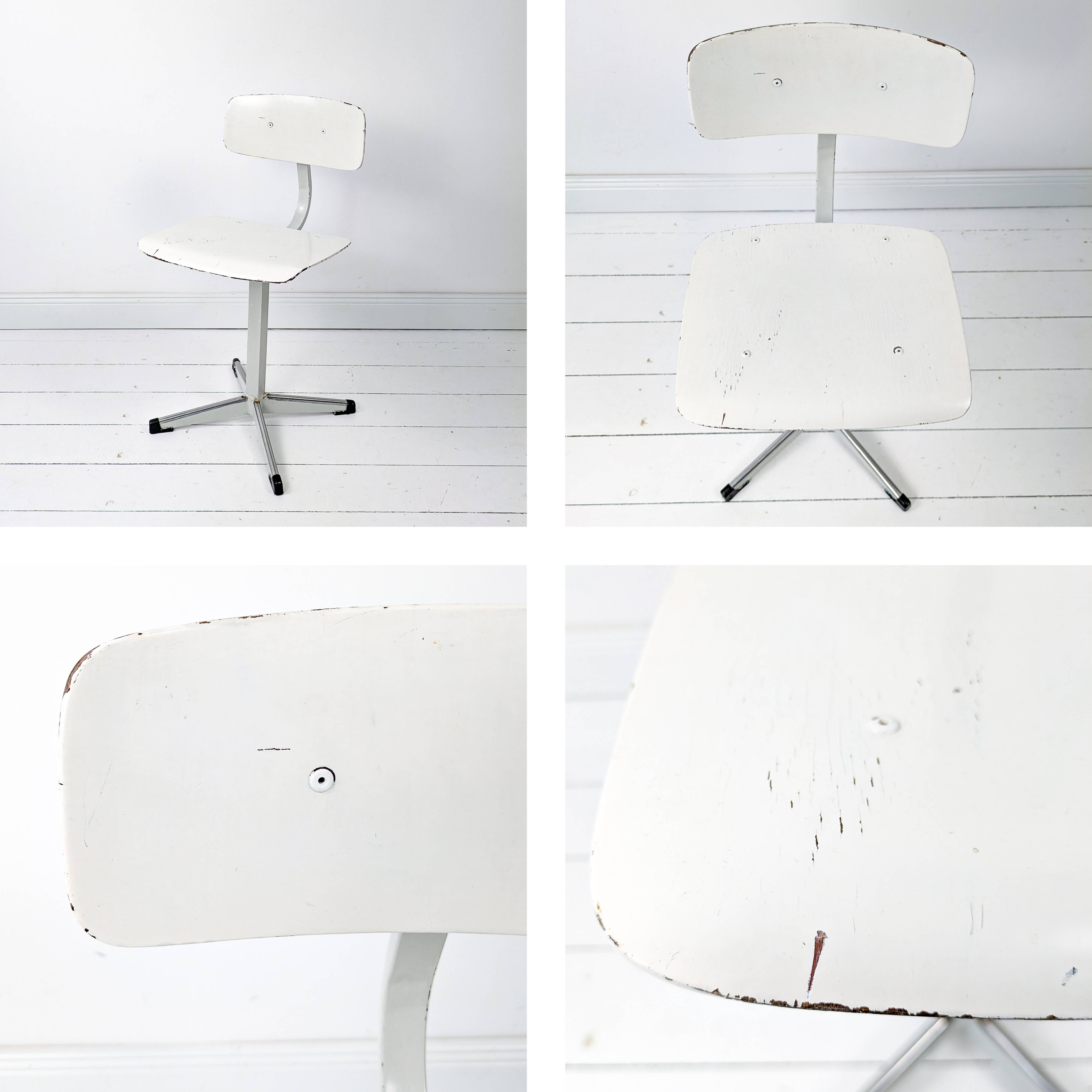 Mid Century Chaise d'école Chaise d'enfant Blanc Bois Métal Vintage Rétro C