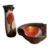 Vase and bowl, vintage ceramic cup Tri Ushi (Bulgaria)