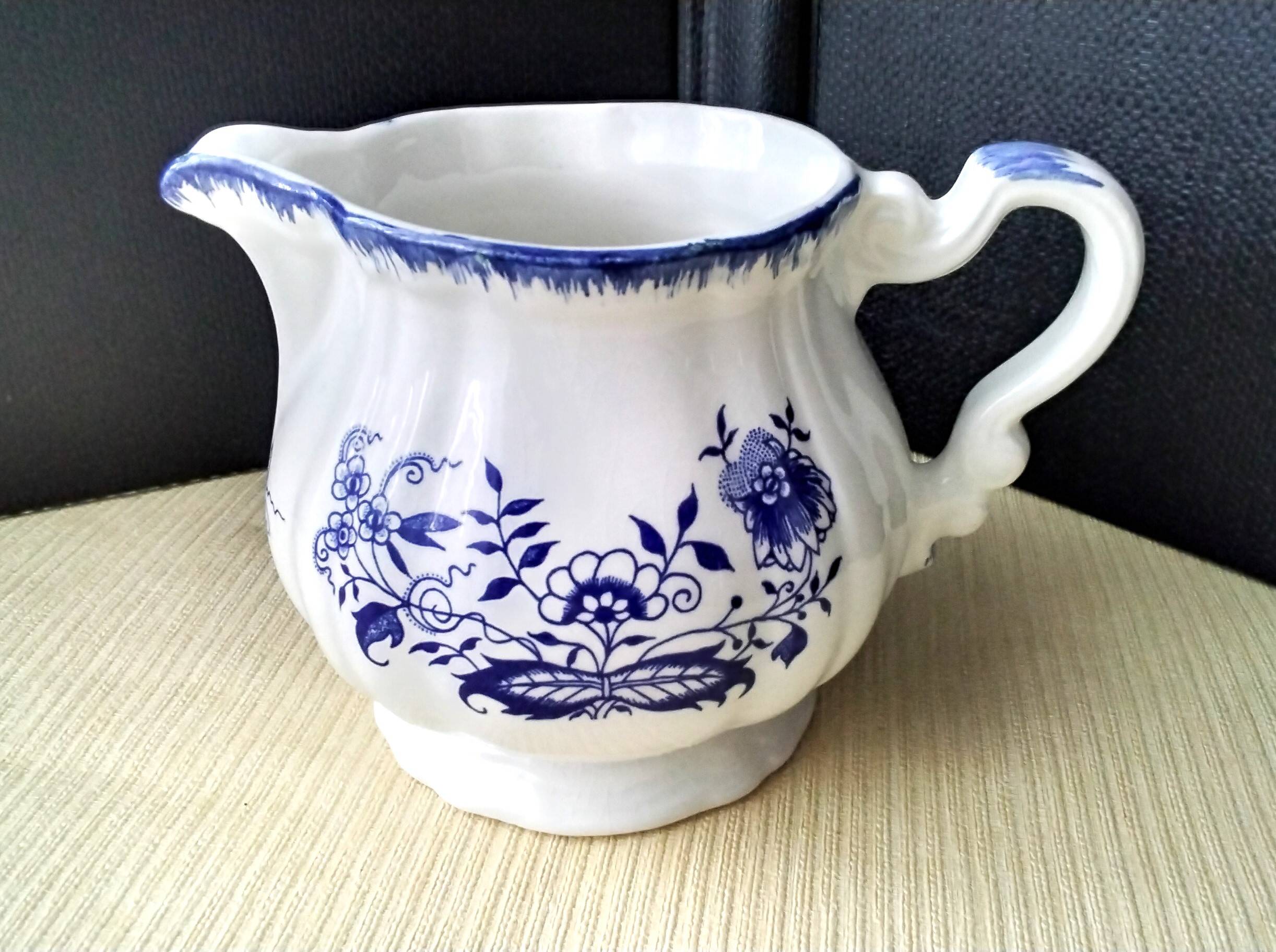 Milk jug, earthenware pitcher from Sarreguemines, Lancaster model.