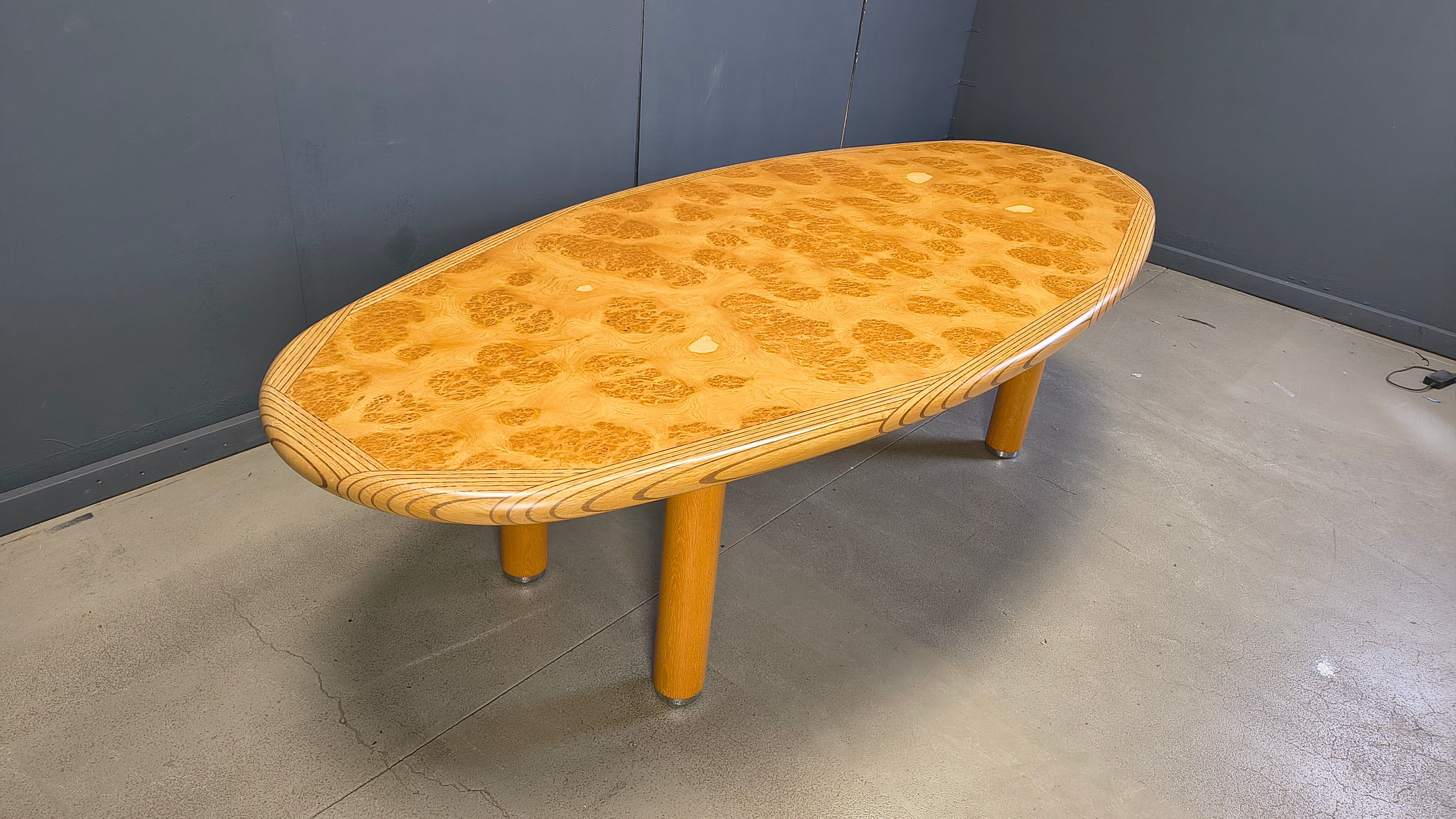 XXL dining table in burl and elm wood, 1980s