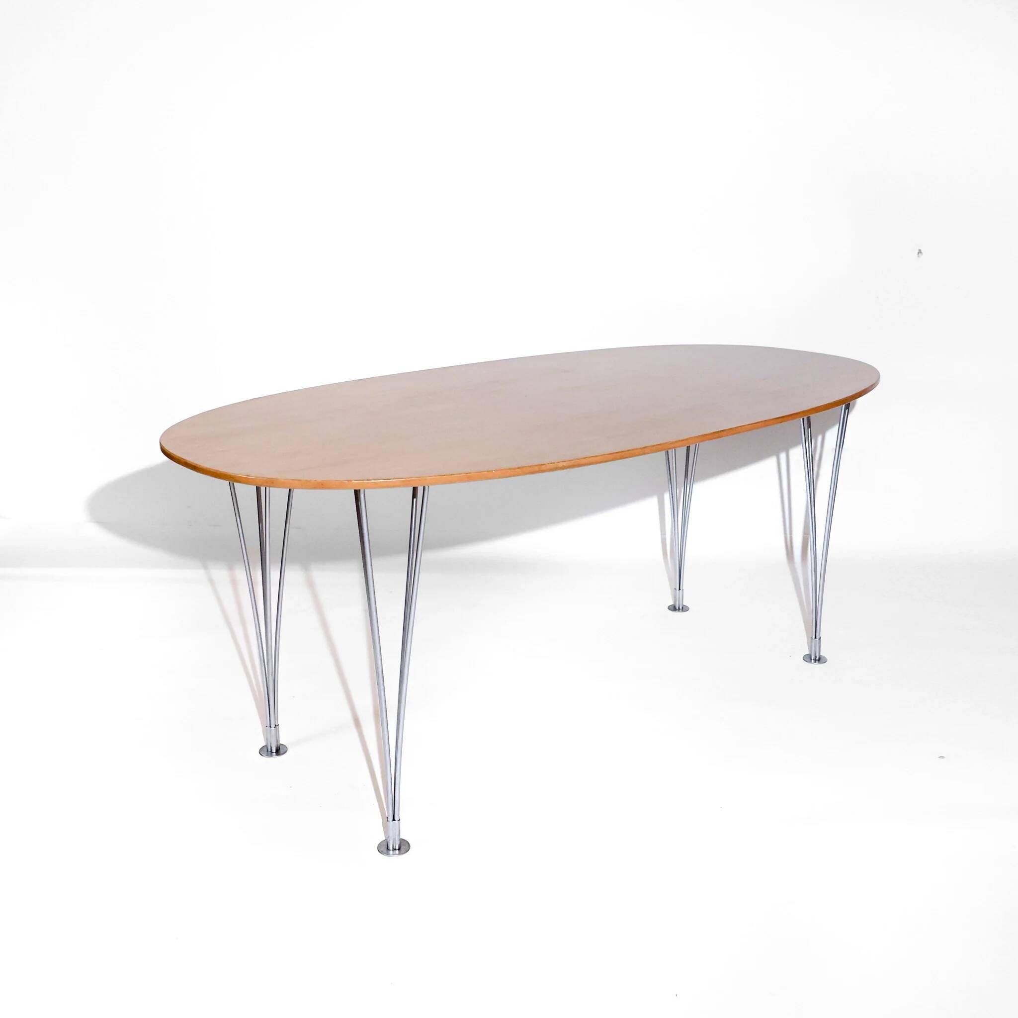 Vintage dining table Super-Ellipse by Piet Hein, Bruno Mathsson and Arne Jacobsen for Fritz Hansen, birch from Karelia.