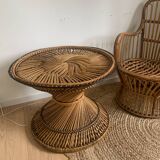 Table rotin diabolo vintage