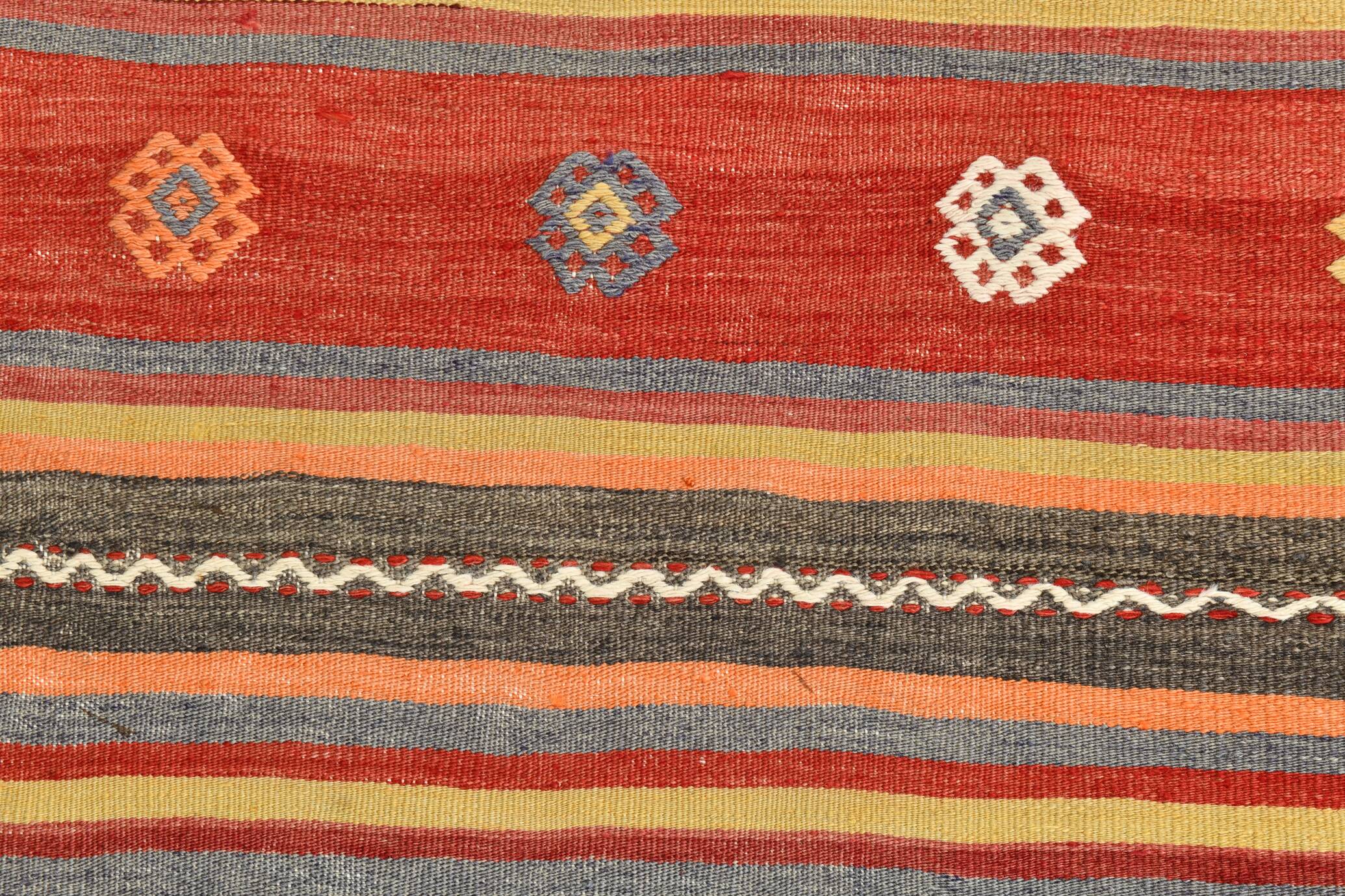 6x9 Red & Blue Striped Pattern Handmade Kilim Rug, 175x275Cm