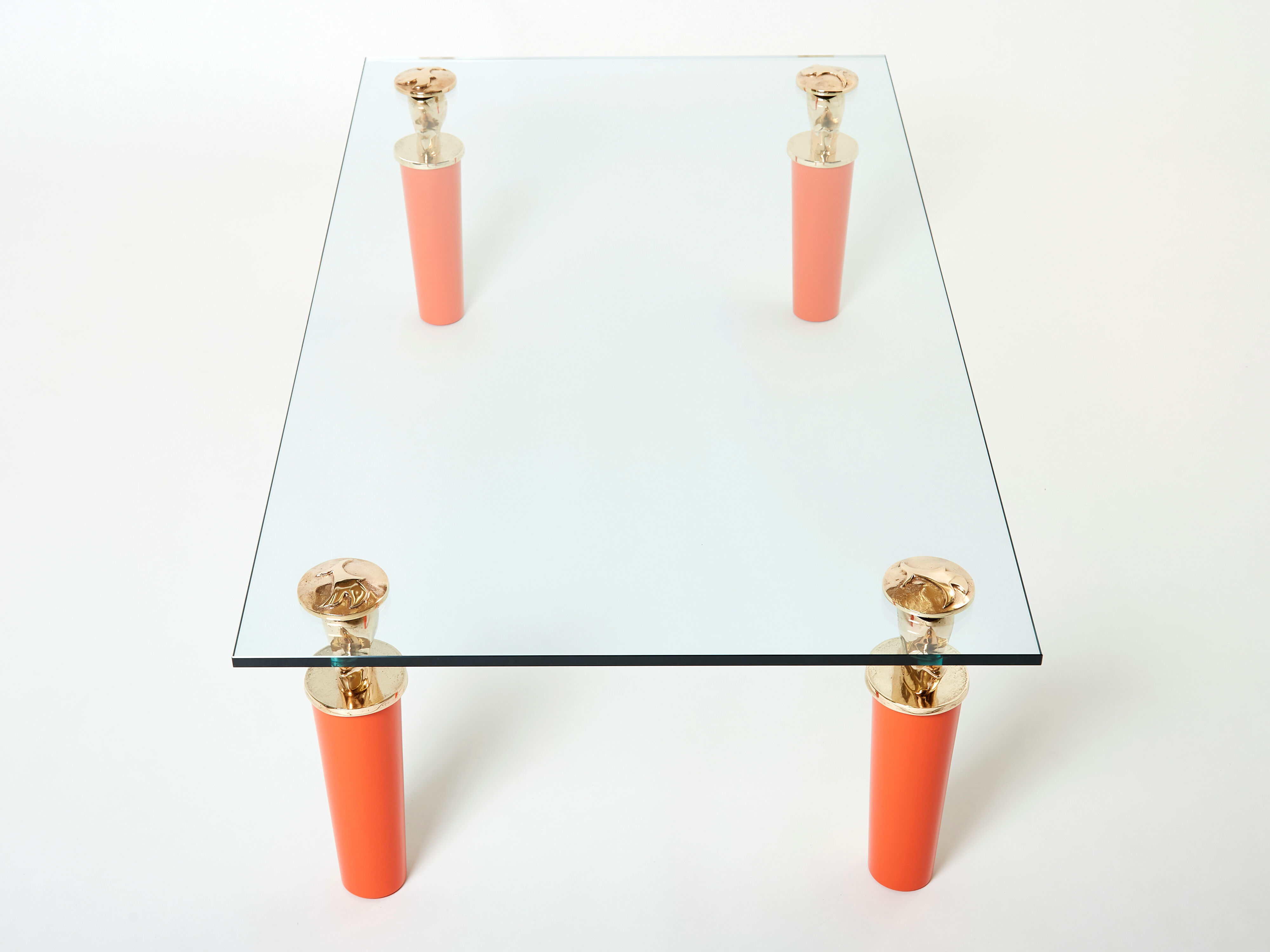 Rare coffee table lacquer orange bronze glass signed Garouste & Bonetti 1995