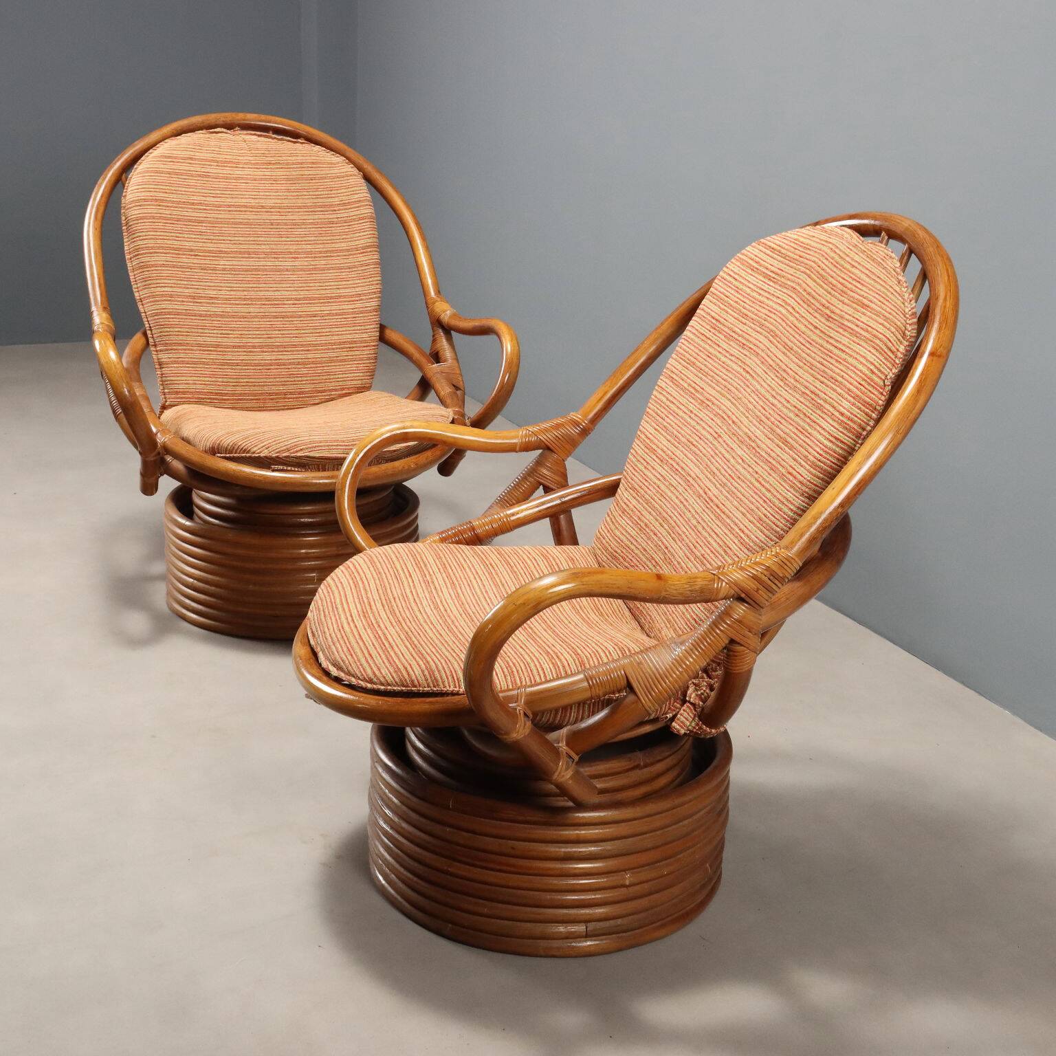 Pair of swivel armchairs in bamboo, 1960s