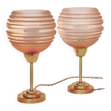 Pair of Art Deco bedside lamps in brass and etched glass