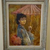 R. Milot – Young Woman with a Parasol – Oil on Panel – Art Deco Period