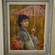 R. Milot – Young Woman with a Parasol – Oil on Panel – Art Deco Period