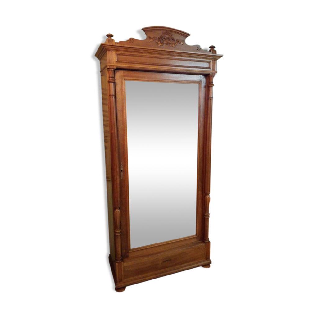 Armoire à Glace Vintage Années 50 - Bois Massif Marron - Dimensions 200x153x46 Cm