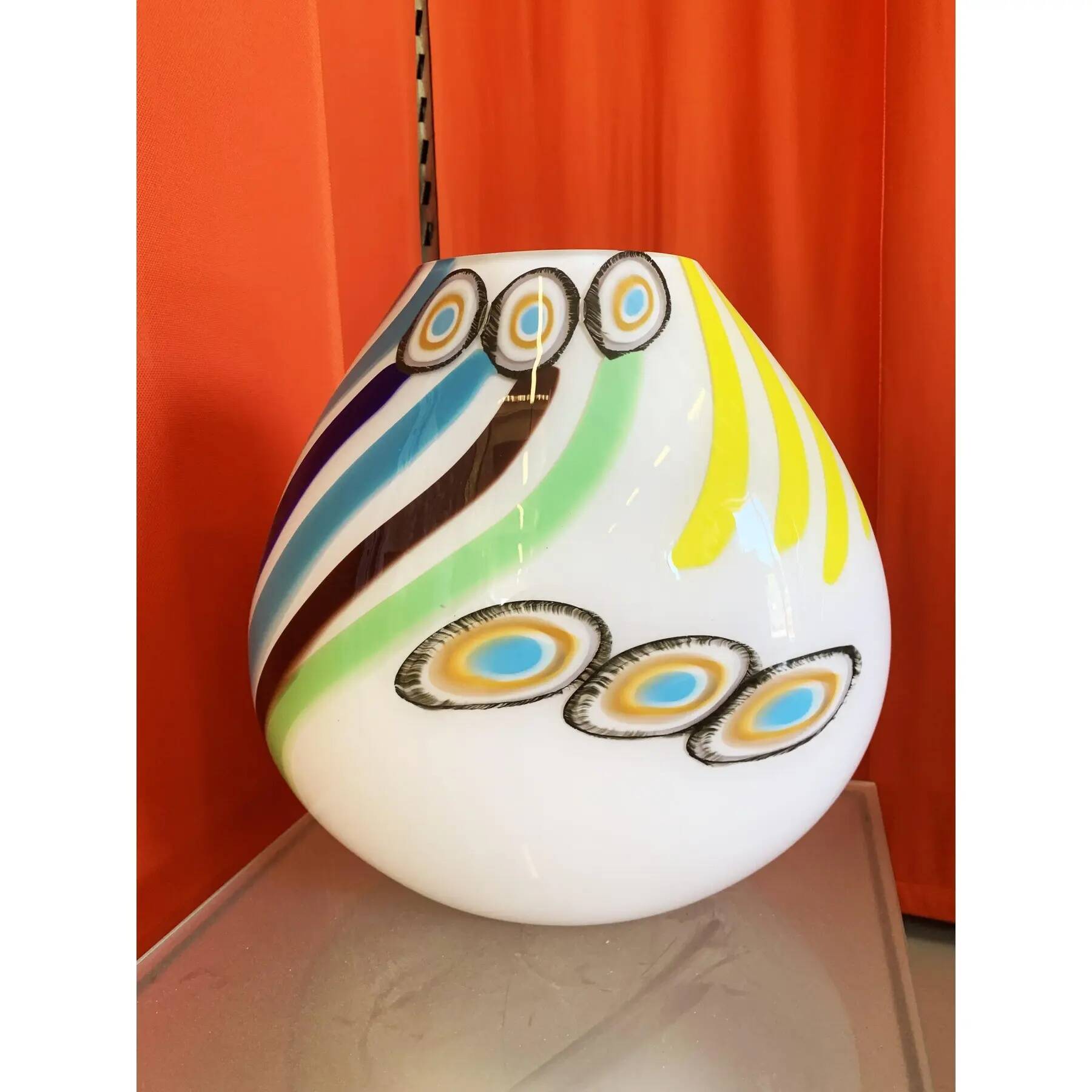 Milky-White Murano Glass Style Table Lamp Featuring a Multicoloured Reeds Vase
