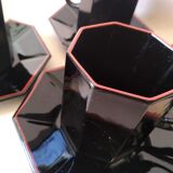 5 coffee cups Arcoroc Octime black and red 80s