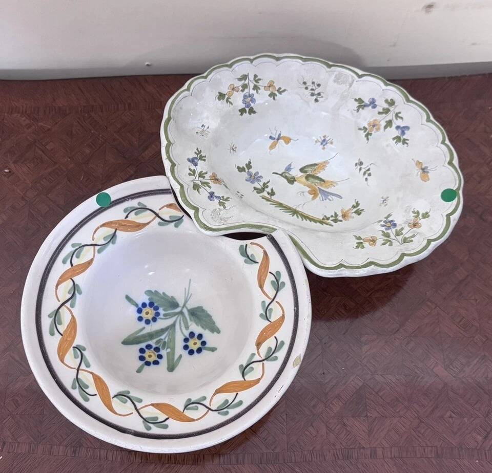 Two earthenware beard dishes – Moustiers and East of France