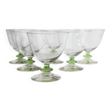 Ensemble de 6 verres à cocktail en verre de Murano vert vintage : verres à tige à bulles, années 1970, style italien du milieu du siècle.