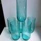 Set of 6 turquoise striped glasses 70s