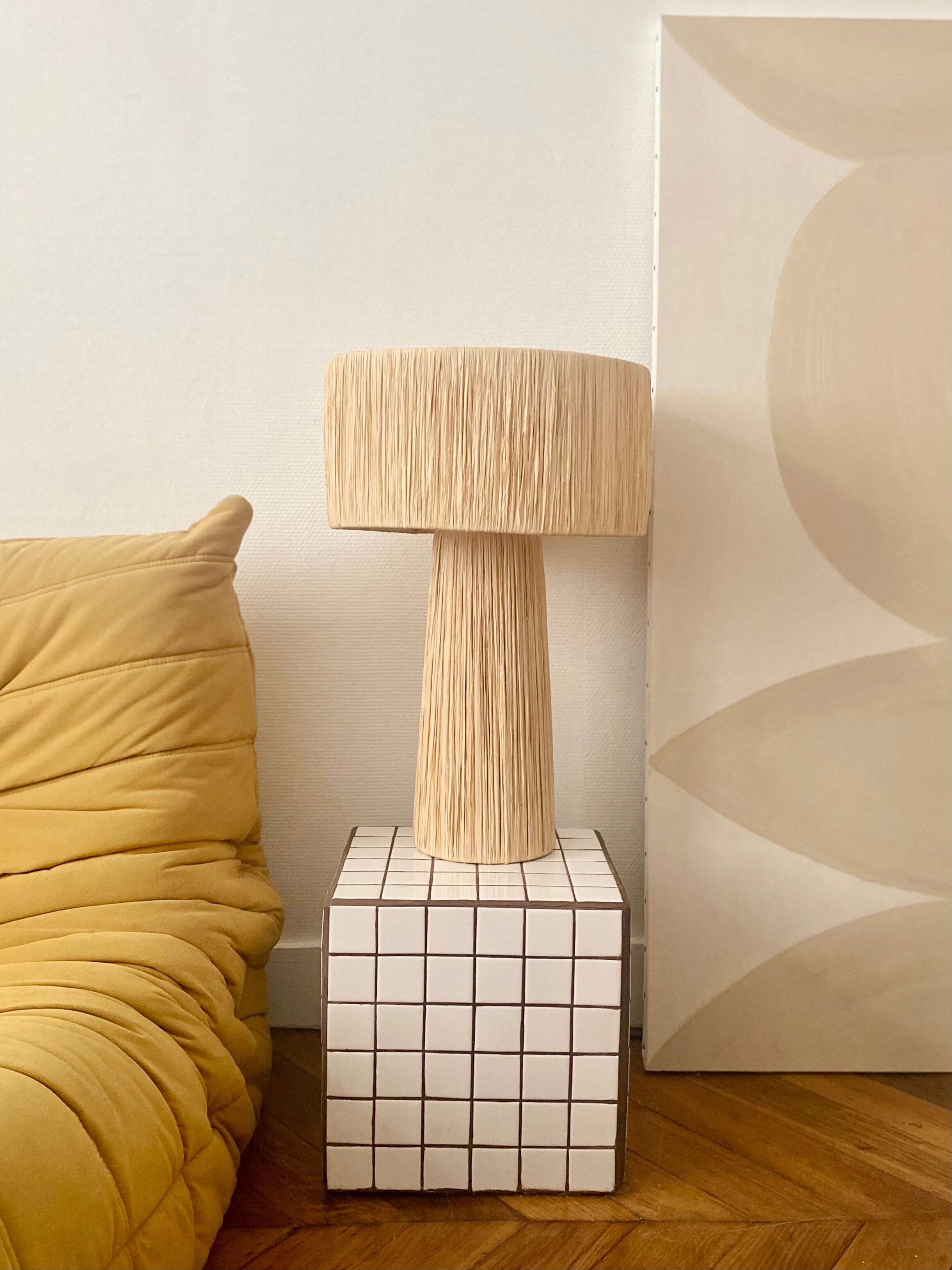 Minimalist raffia bedside table lamp