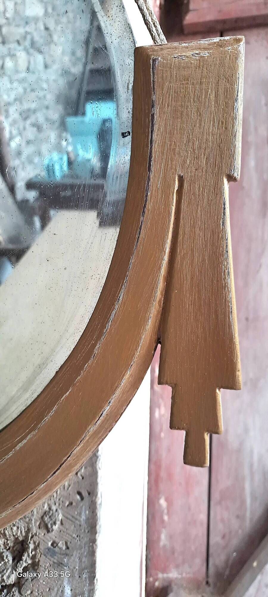 Carved wooden mirror Art Nouveau France 1920 oval shape