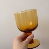 Set of 6 vintage stemmed glasses in smoked bubble glass – Amber glasses ann