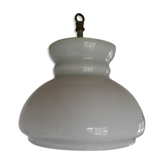 Hanging lamp in white opaline glass, 50's