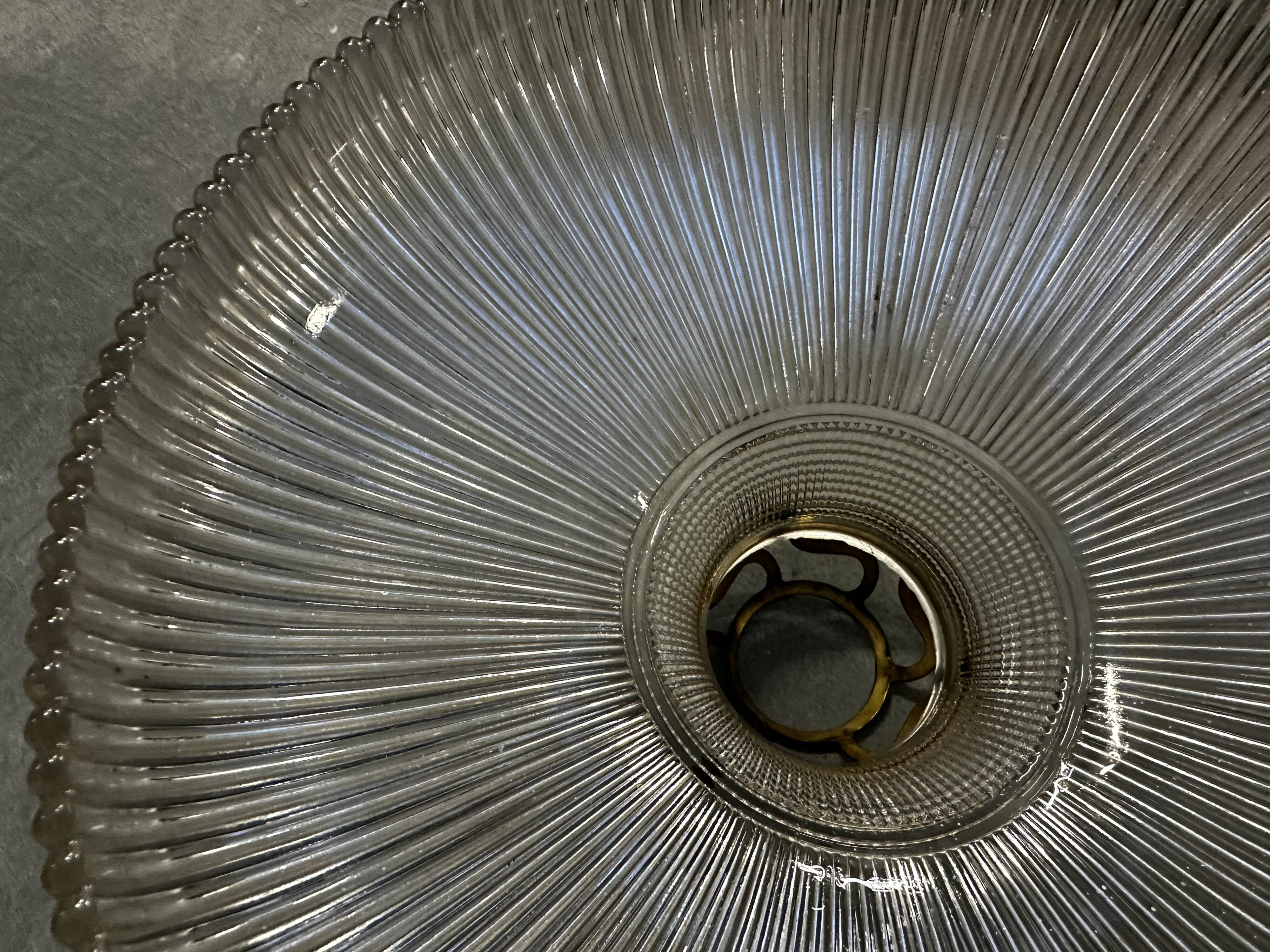 Suspension in holophane striated glass and brass support - art-deco period