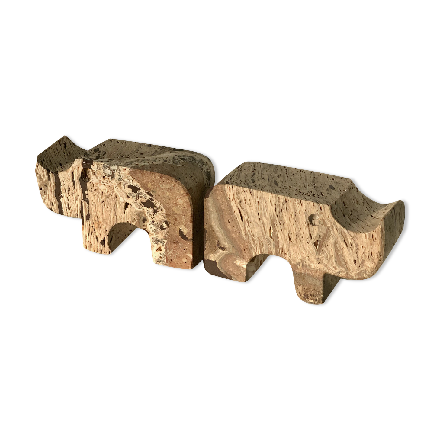 Pair of travertine rhinoceros bookends by Fratelli Mannelli, 1970s