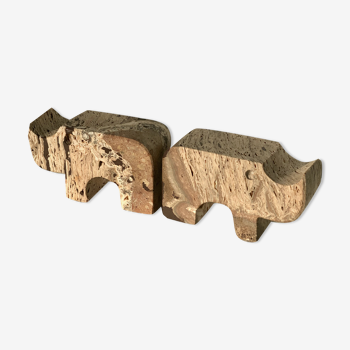 Pair of travertine rhinoceros bookends by Fratelli Mannelli, 1970s