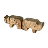 Pair of travertine rhinoceros bookends by Fratelli Mannelli, 1970s