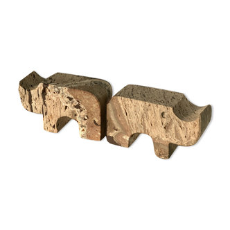 Pair of travertine rhinoceros bookends by Fratelli Mannelli, 1970s