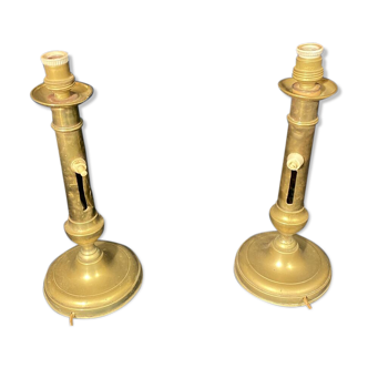 Pair of brass candlesticks transformed into a lamp