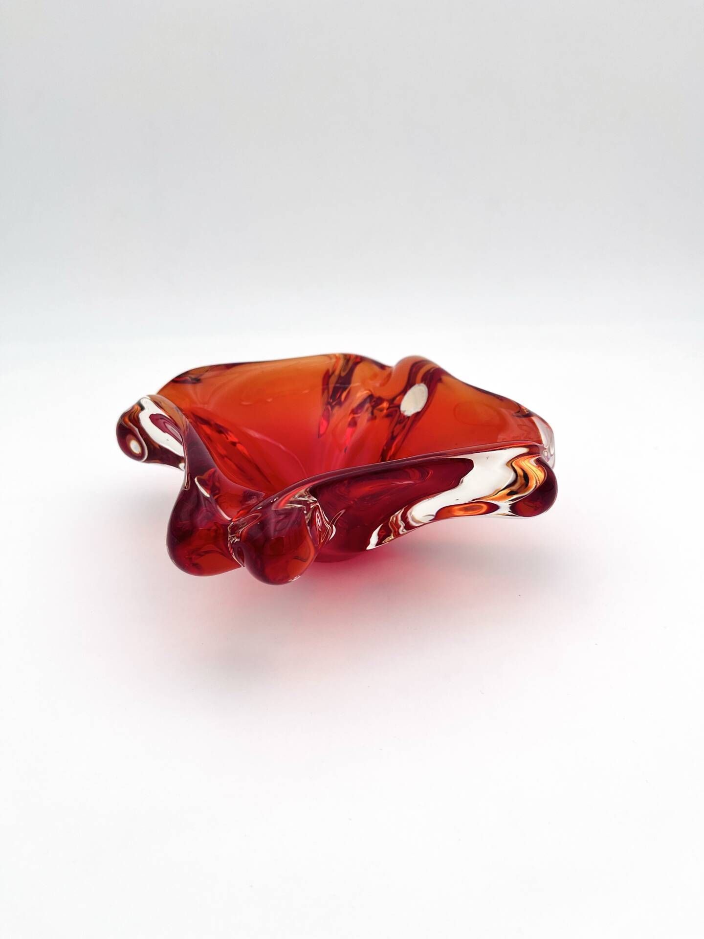Flavio Poli Seguso Sommerso Red Amber Vintage 60s Art Glass Ashtray