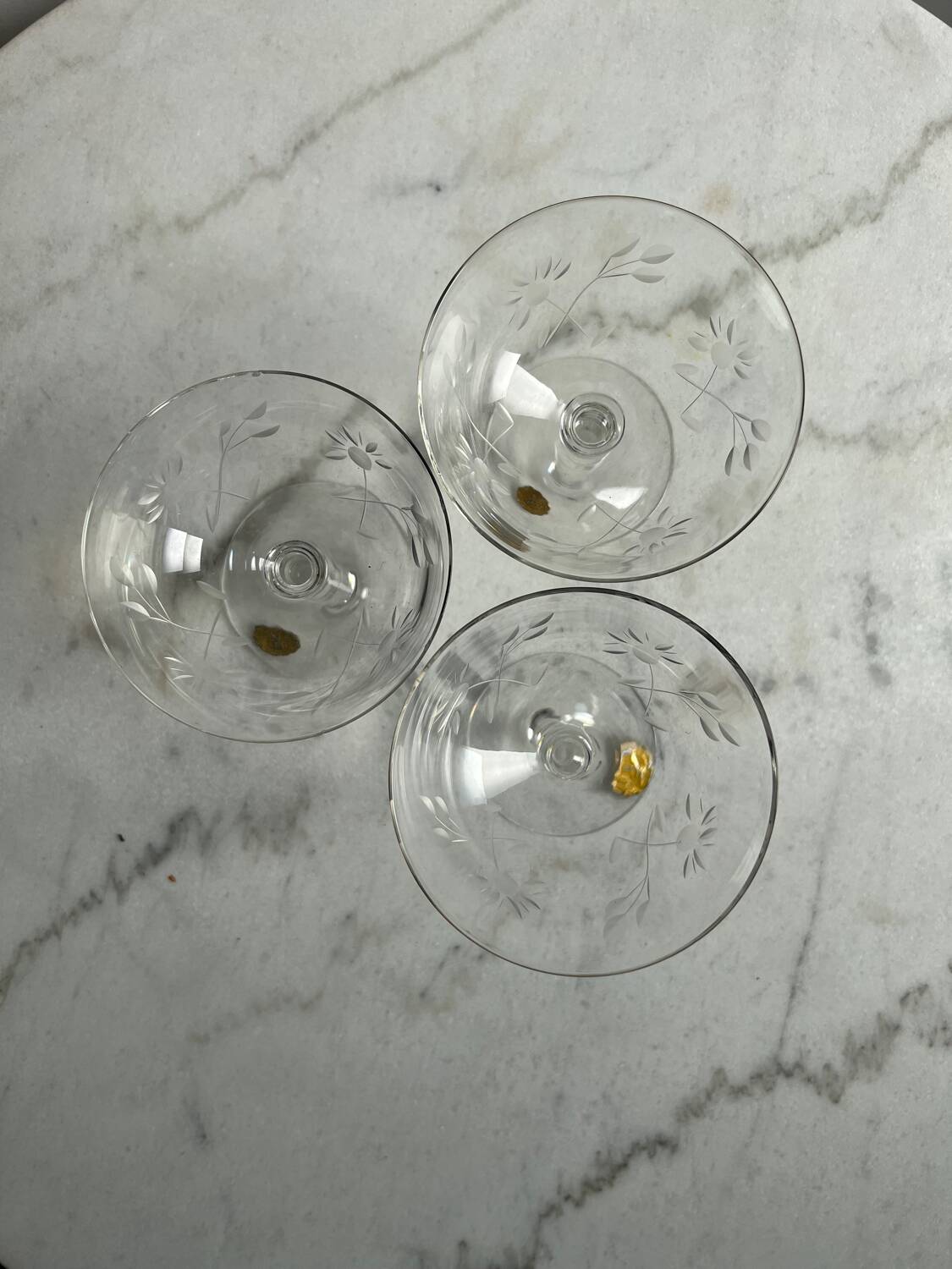 Crystal stemmed glass, floral pattern
