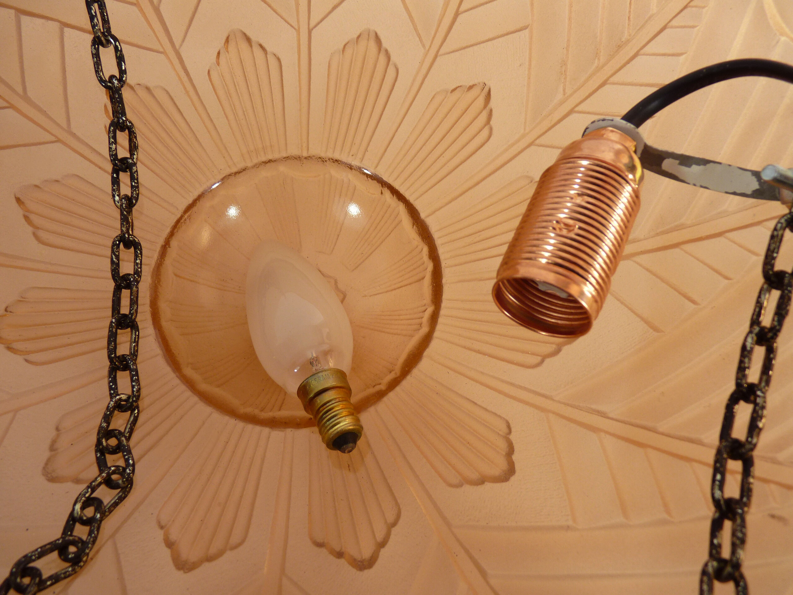 Suspension calysque Art Deco 1 Fire in glass paste