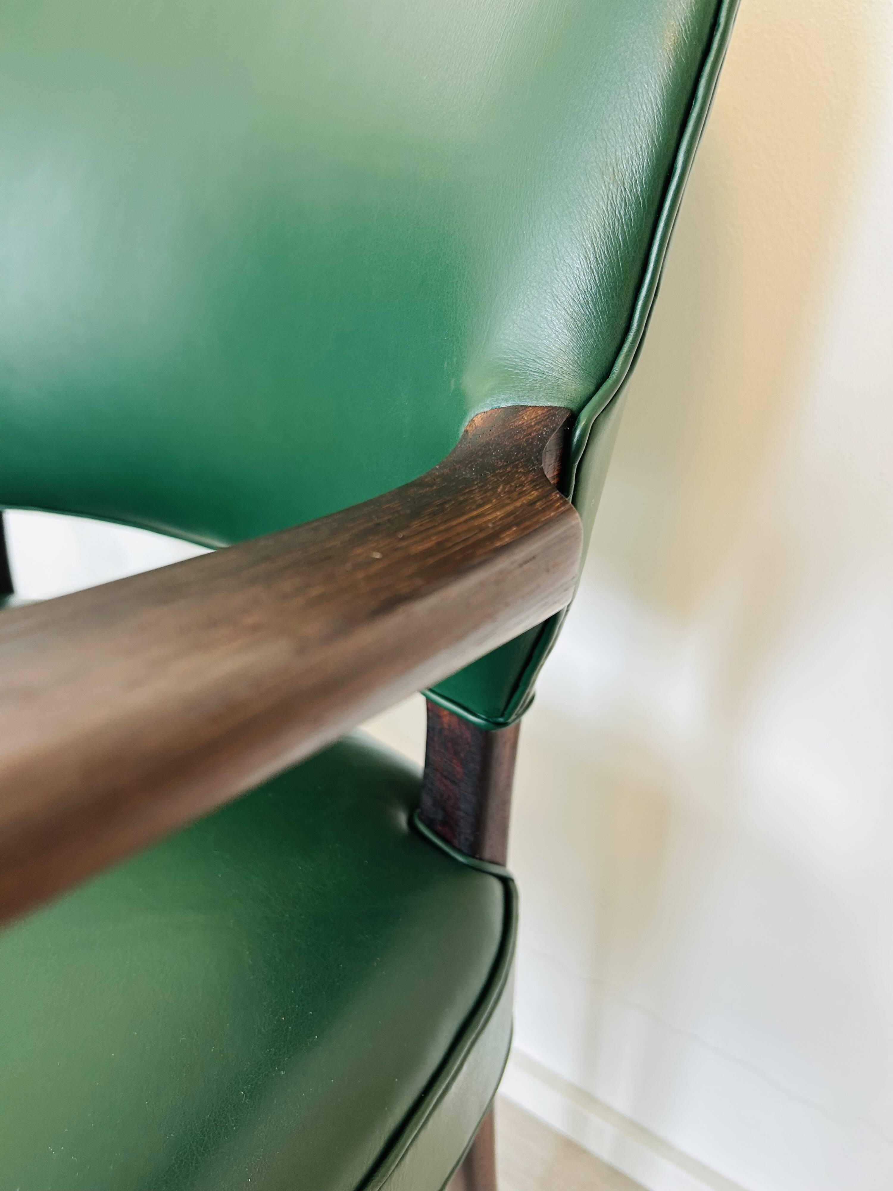 Danish Rosewood Green Leather Fully Restored Armchair, 1960´s