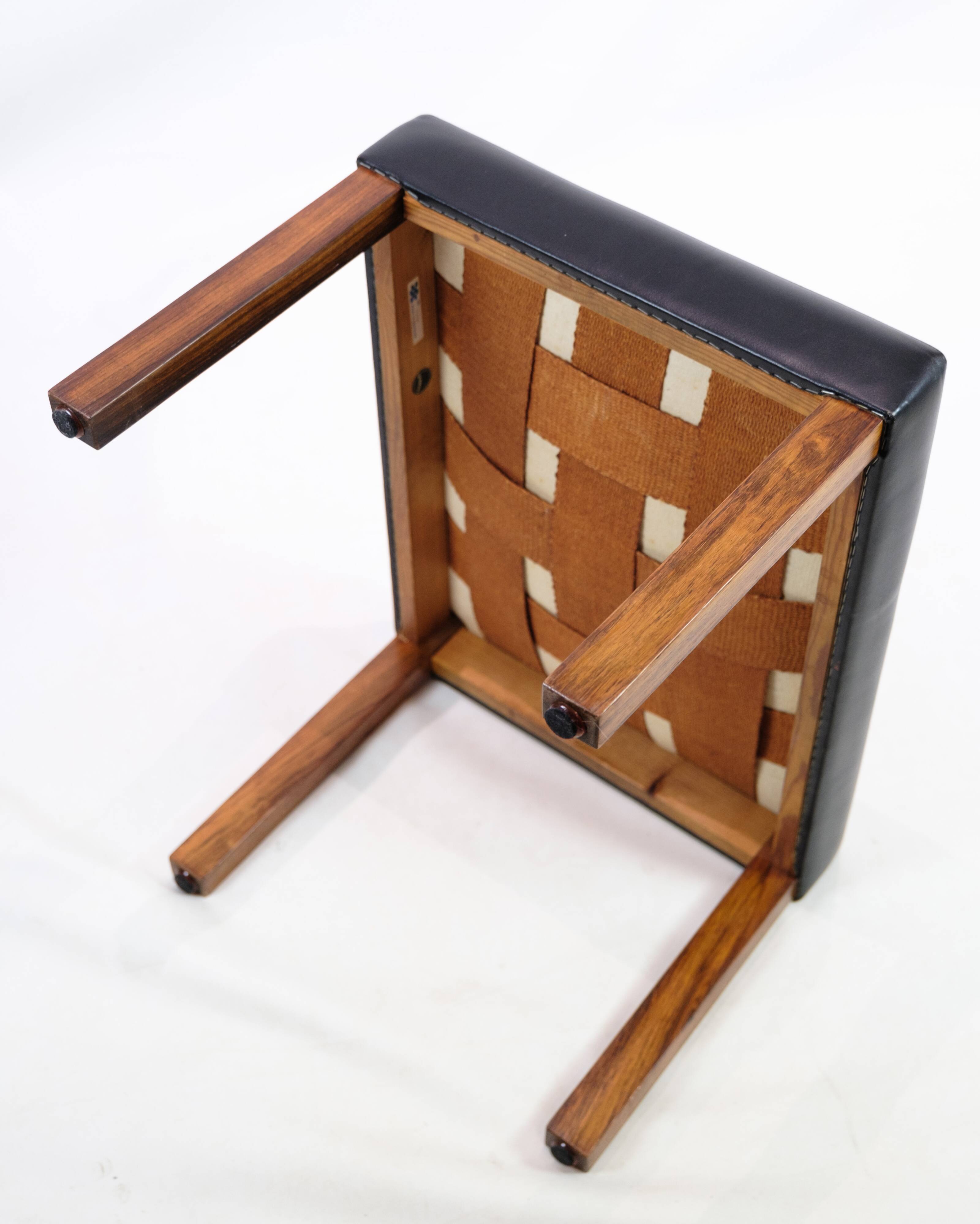 Stool Made In Black Leather & Rosewood Legs, Danish Design From 1960s