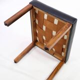 Tabouret en cuir noir et pieds en palissandre, design danois des années 1960