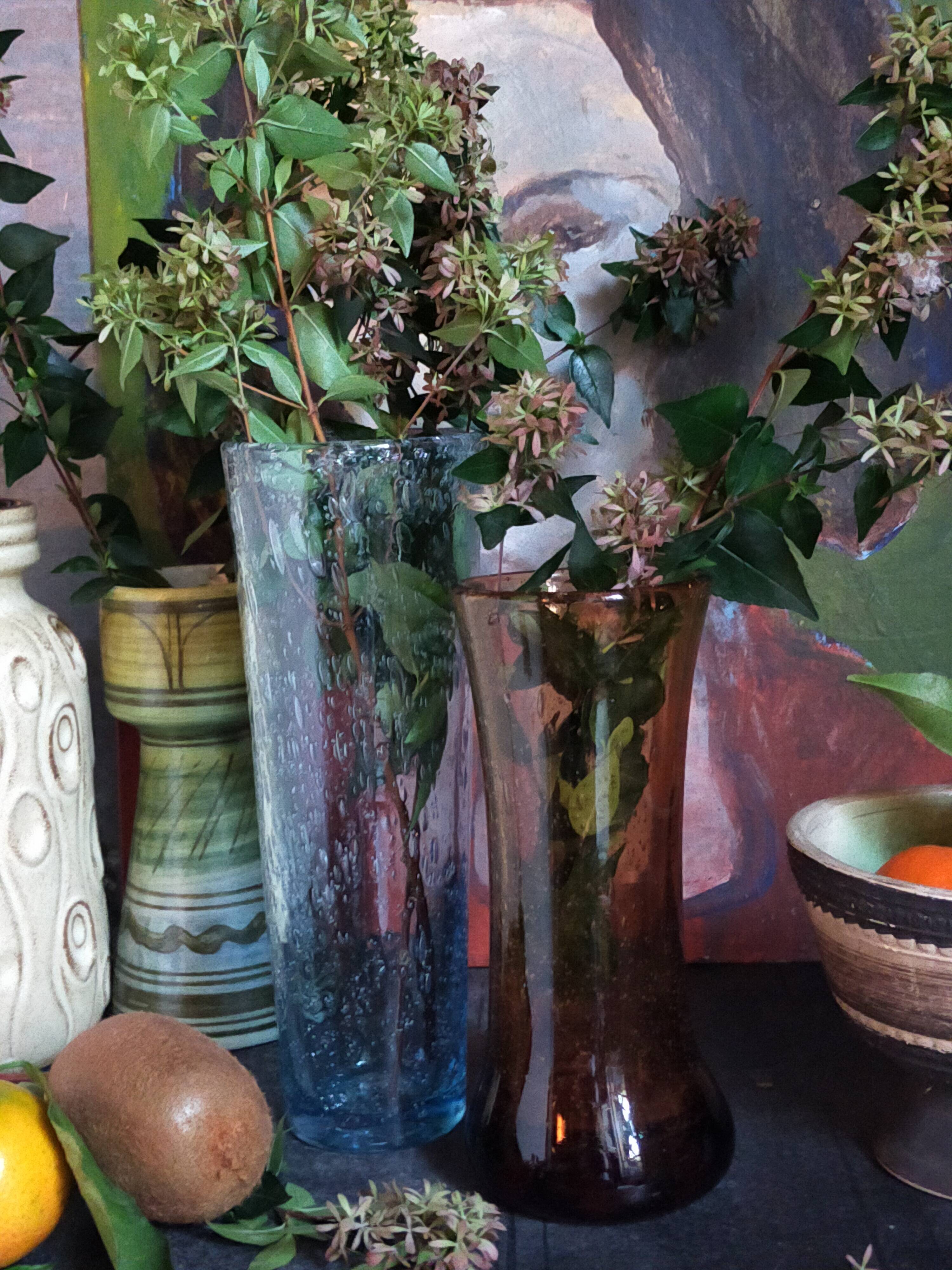 Duo of vintage blown glass vases from Biot