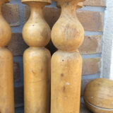 Wooden bowling and 2 vintage balls