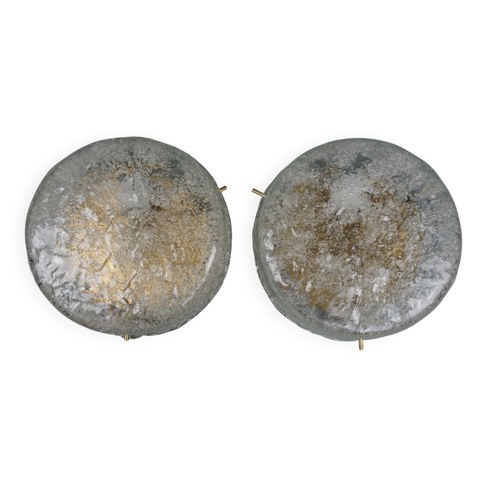 Set of two vintage ceiling lights made of ice glass from the 1970s