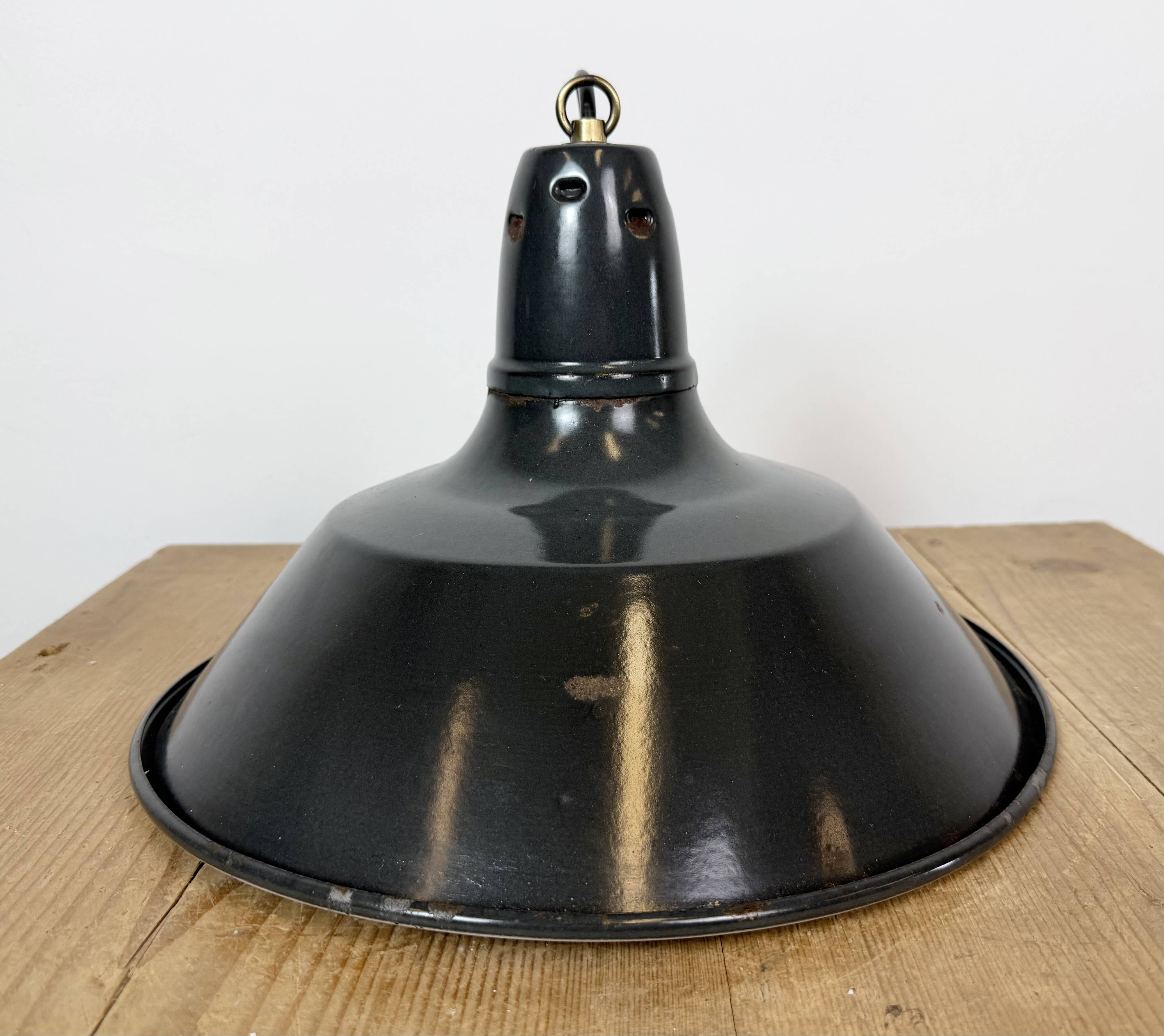 Industrial French Black Enamel Factory Pendant Lamp, 1960s