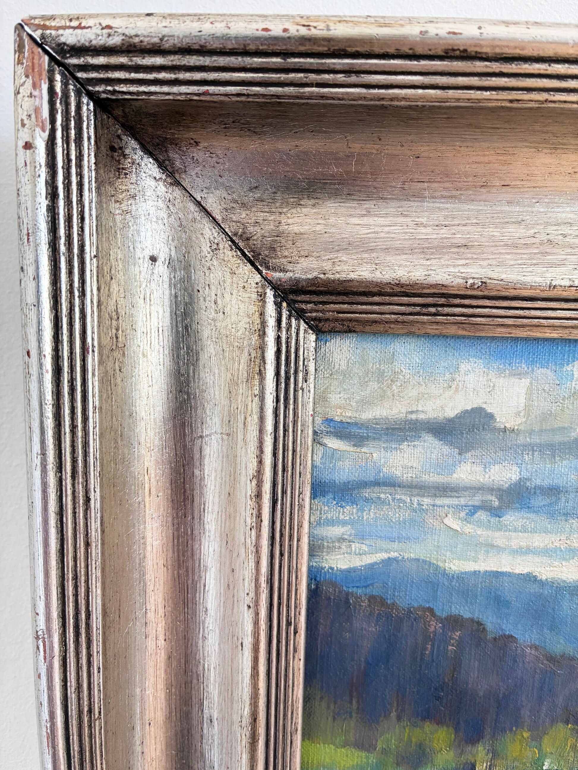 Peinture à l'huile vintage originale de paysage, art de la campagne