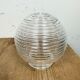 Industrial porcelain red enamel pendant light with ribbed clear glass, 1970s