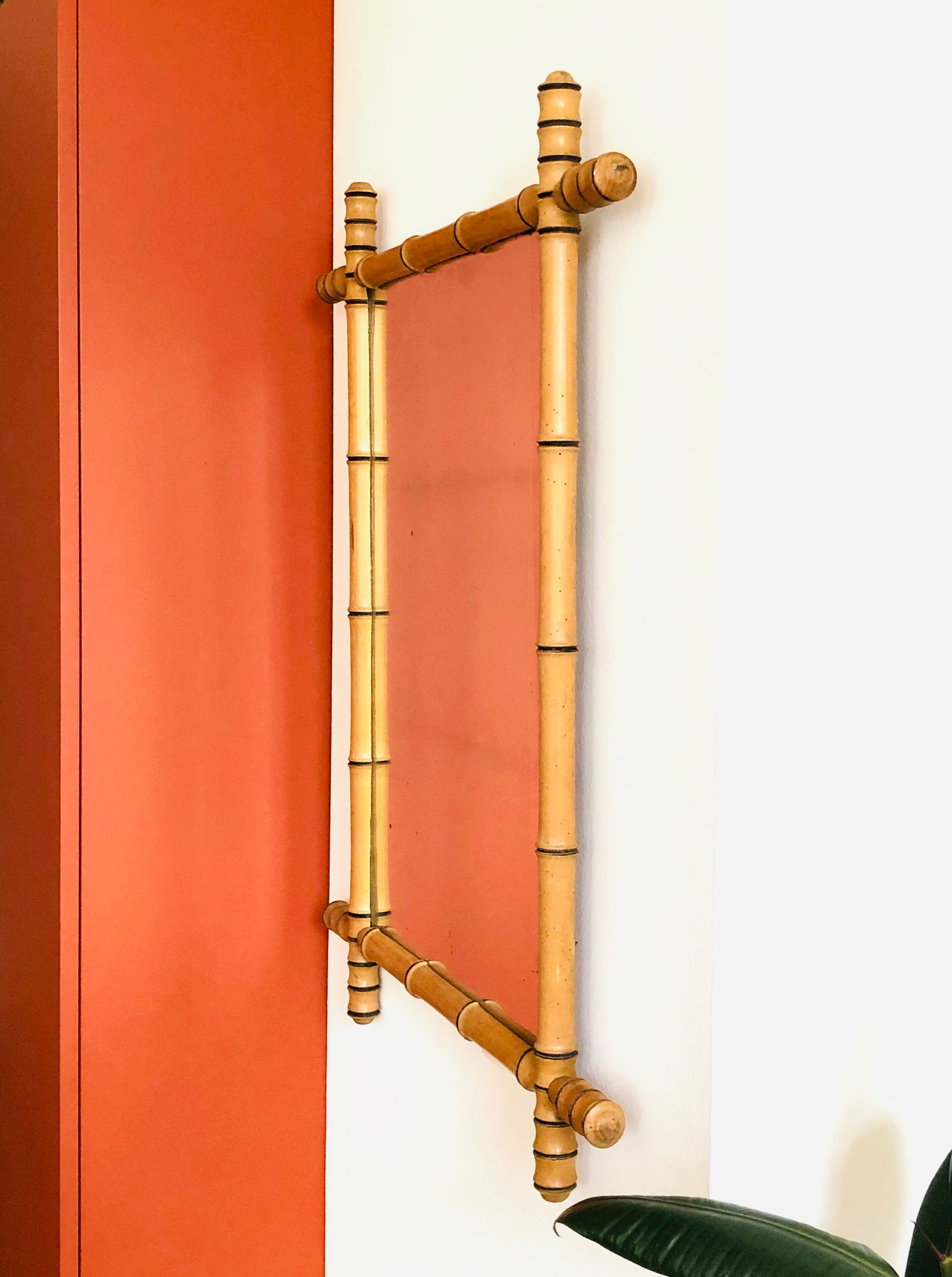 Fake bamboo wooden mirror 85 x 65 cm