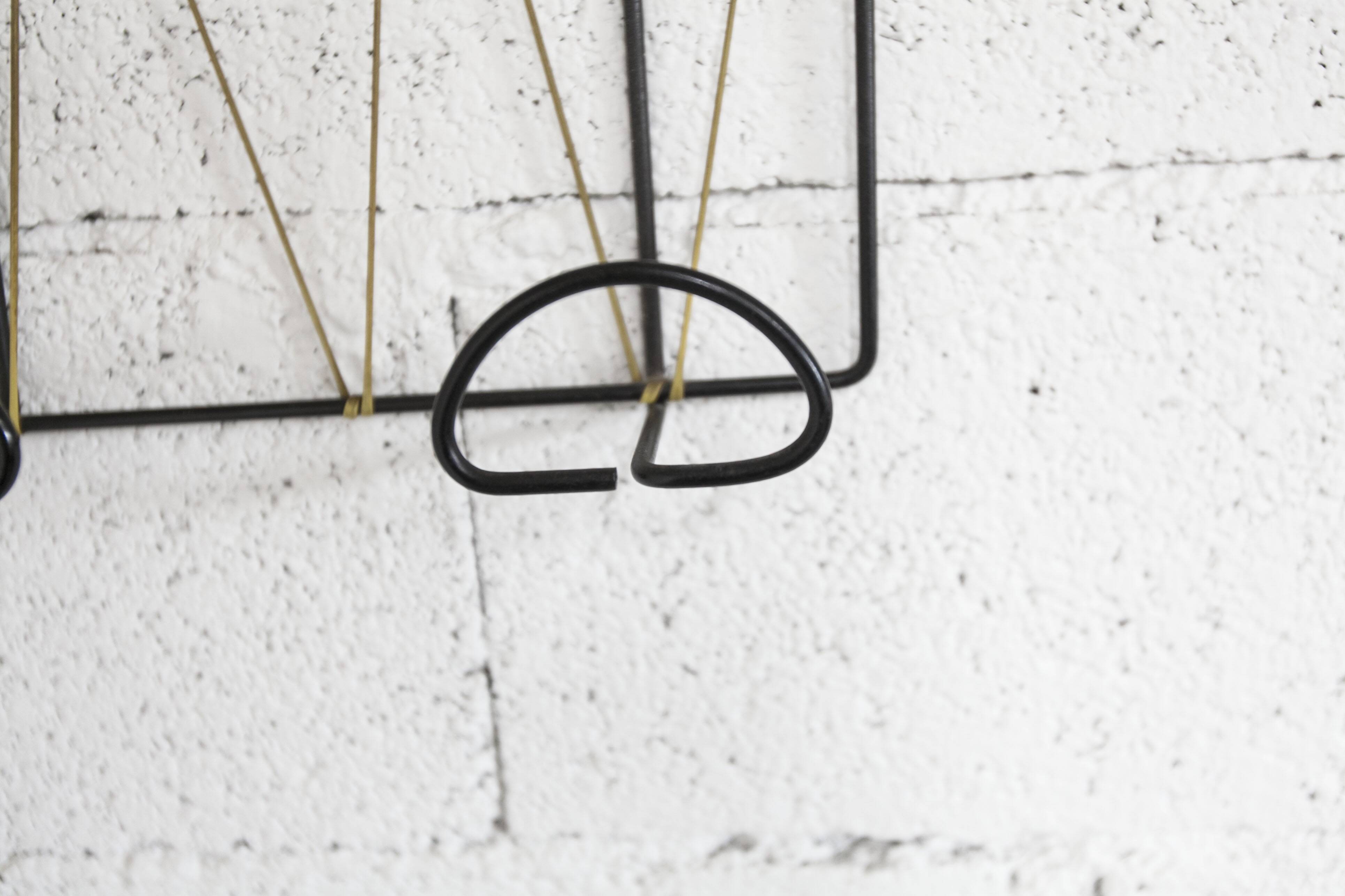 Black steel coat rack and scoubidou wire 1960