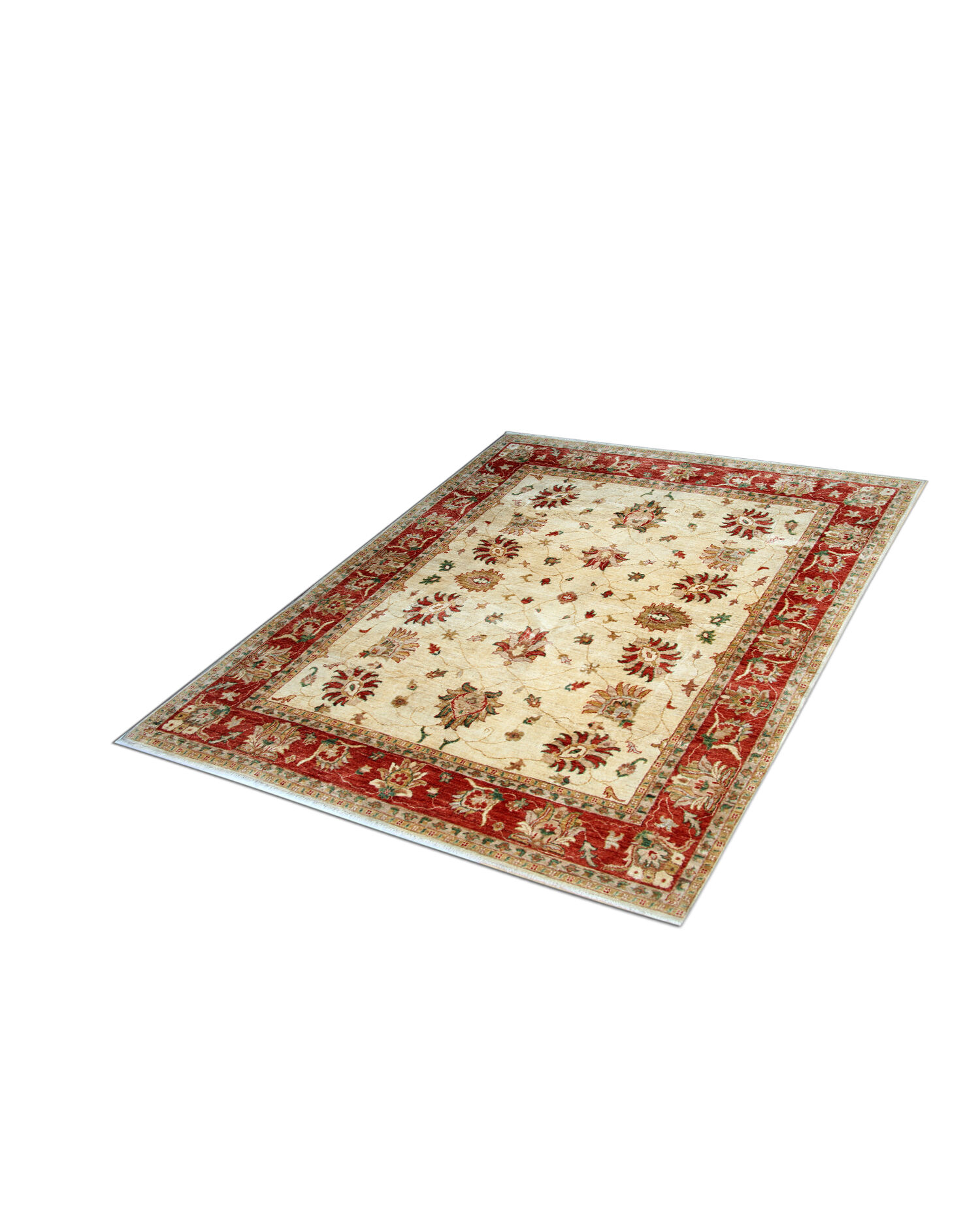 Handwoven cream wool ziegler rug traditional afghan carpet 198x249cm