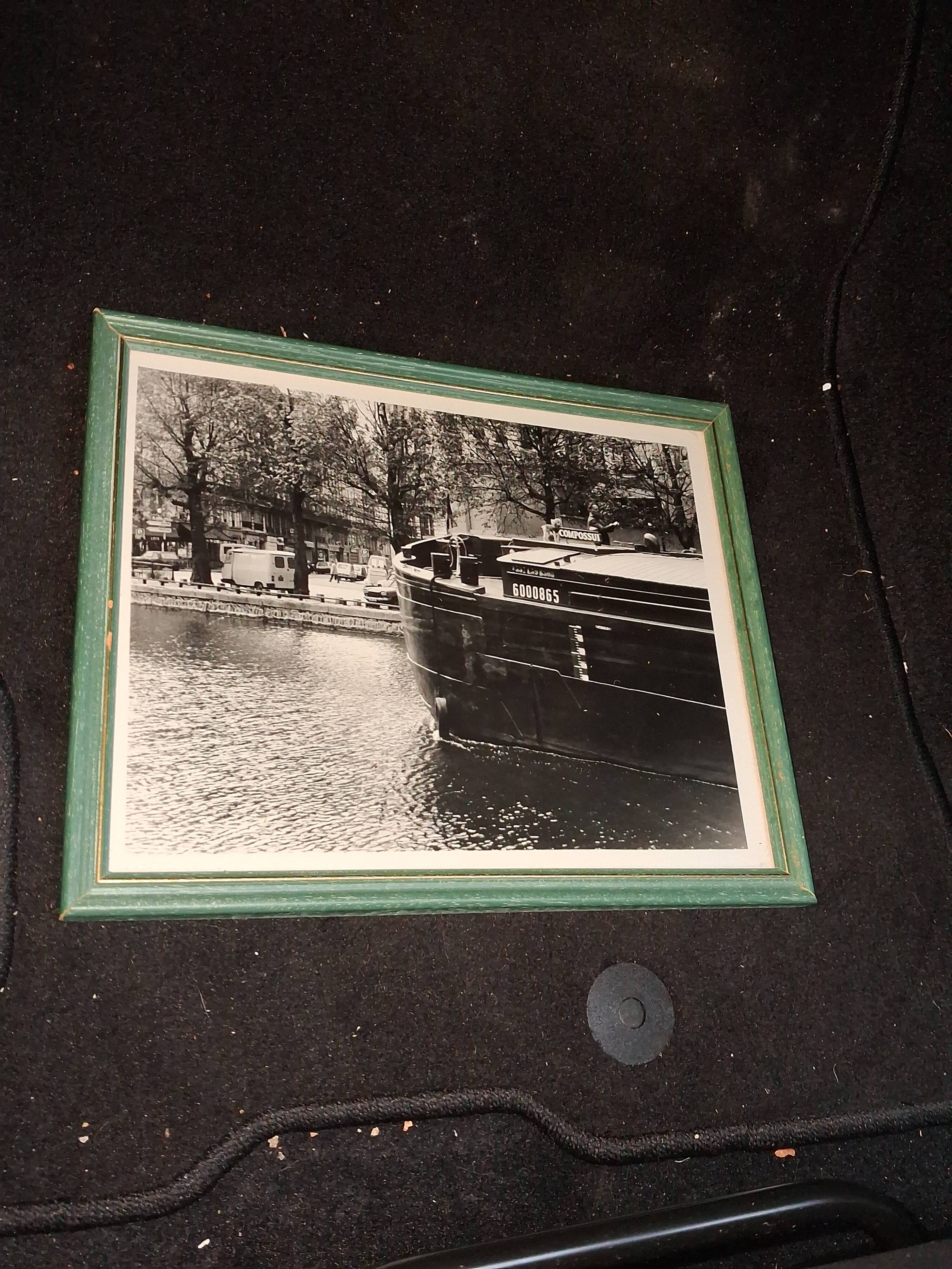 Photo art table of a barge on the Canal Saint Martin in Paris.