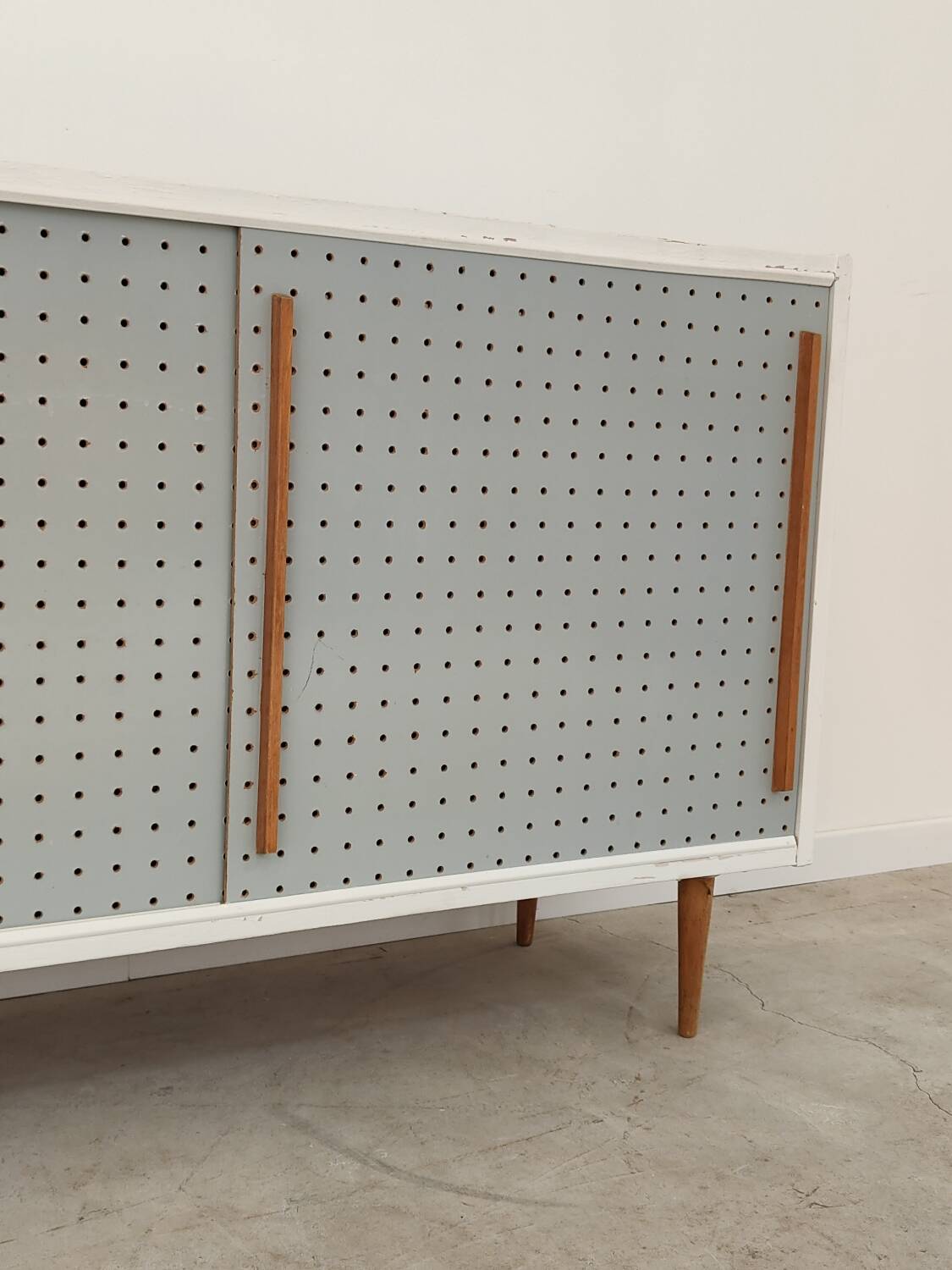 Blue and white chest of drawers by Drevopodnik Brno 1960