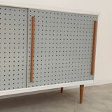 Blue and white chest of drawers by Drevopodnik Brno 1960