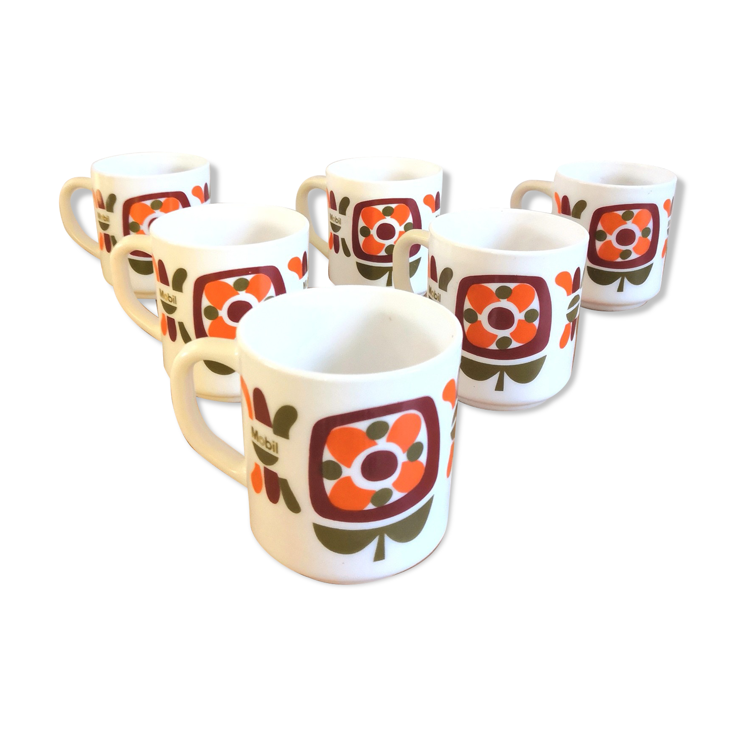 Série de 6 mugs design Mobil années 70